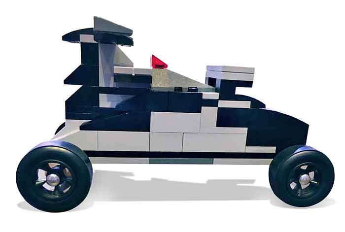 Pinewood derby car made from LEGO