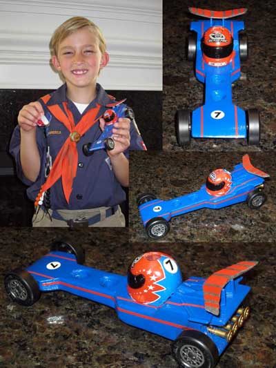 Pinewood Derby Car with racing stripes