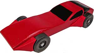 Example of pinewood derby car with two sets of fenders.