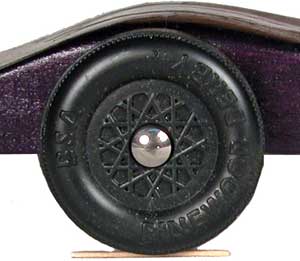 Check pinewood derby car for raised wheel