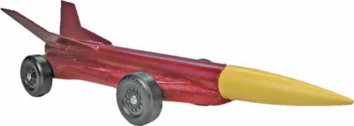 Rocket powered pinewood derby car design