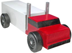 Pinewood derby  Semi Truck painted red and white with silver stacks